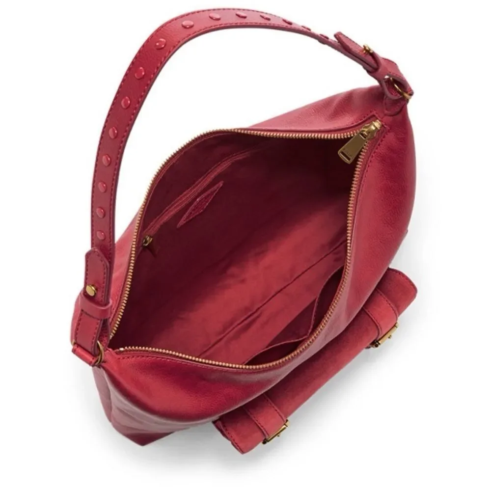 Fossil Women's Cleo Leather Hobo Shoulder Bag in Red Velvet